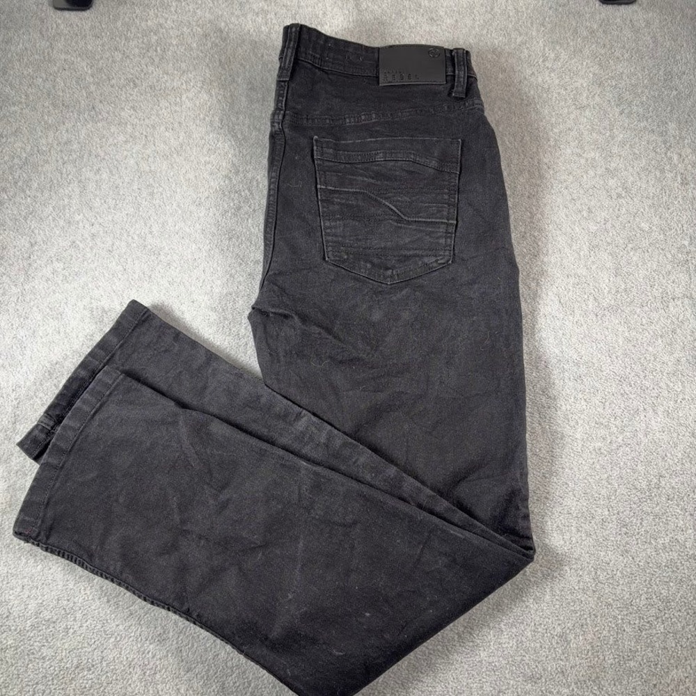Artful Rebel Jeans Mens 34W Black Solid Straight Leg Denim Faded Red Stitching